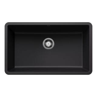 PRECIS Coal Black Granite Composite 30 in. Single Bowl Undermount Kitchen Sink | The Home Depot