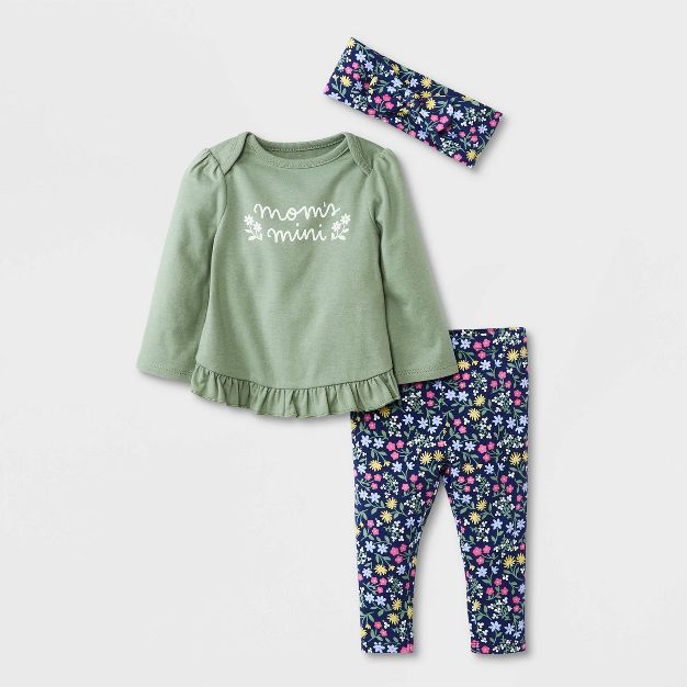 Baby Girls' 3pc 'Mama's Mini' Top & Bottom Set with Headband - Cat & Jack™ Green | Target