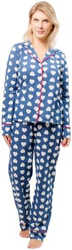 Pijama Americano Longo Algodão - Azul Corações | Amazon (BR)