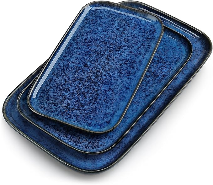 vancasso Stern Serving Platters Set of 3, 15/13/ 11 Inches Rectangular Serving Plates, Blue Servi... | Amazon (US)