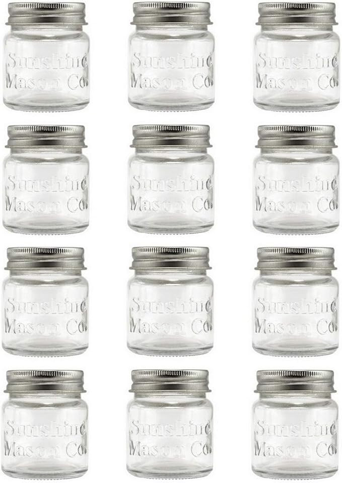 Sunshine Mason Co. Mini Mason Jar Shot Glasses with Metal Lid 2 Ounces, 12 Pieces | Amazon (US)