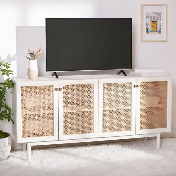 SAFAVIEH Piran 63-inch 4-Door Storage Media TV Stand - 63.1" W x 16.3" D x 31.7" H - Bed Bath & B... | Bed Bath & Beyond