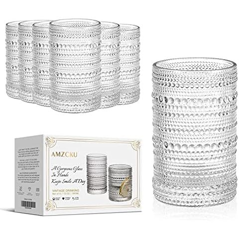 Amzcku Vintage Drinking Glass Set of 6 Kitchen Glasses Cup（13 OZ），for Water，Cocktail，Mi... | Amazon (US)