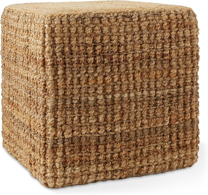 Amazon.com: Casafield Handwoven Pouf Ottoman, 18" W x 18" D x 18" H Square Footrest, Woven Seagra... | Amazon (US)