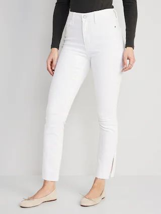 Extra High-Waisted Rockstar 360&#xB0; Stretch Super-Skinny White Side-Split Jeans for Women | Old Navy (CA)