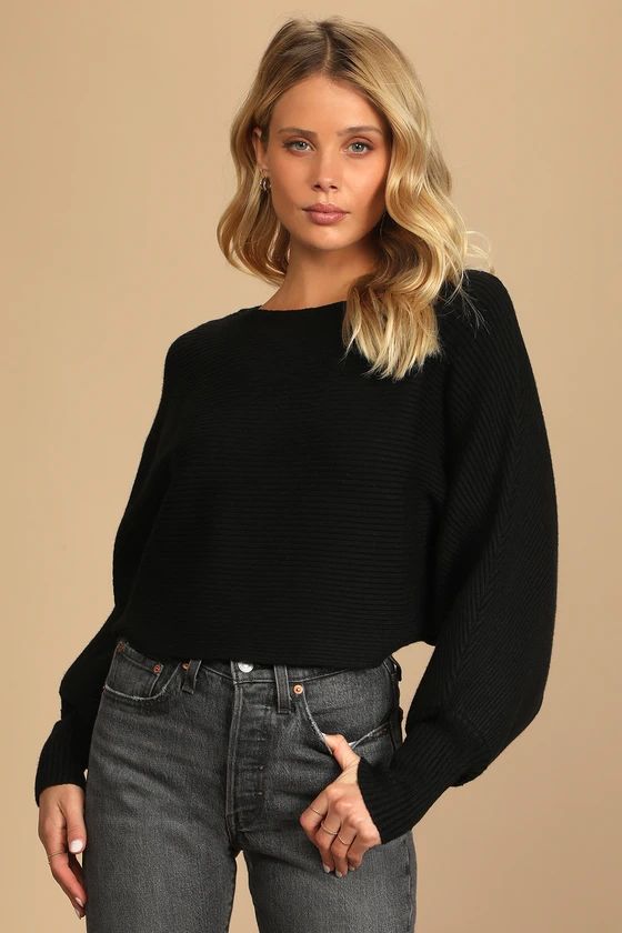Come and Cuddle Black Ribbed Knit Dolman Sleeve Cropped Sweater | Lulus (US)