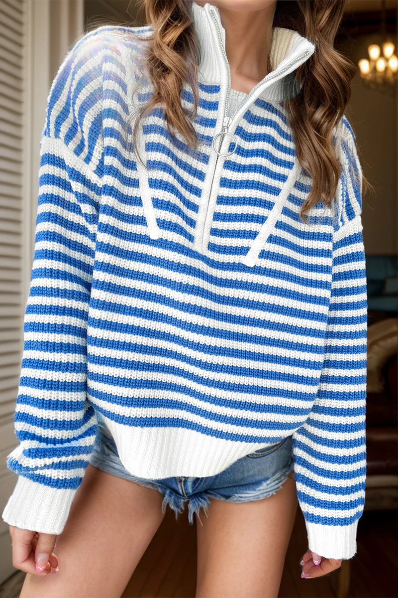 Striped Half Zip Long Sleeve Sweater | Charming Charlie