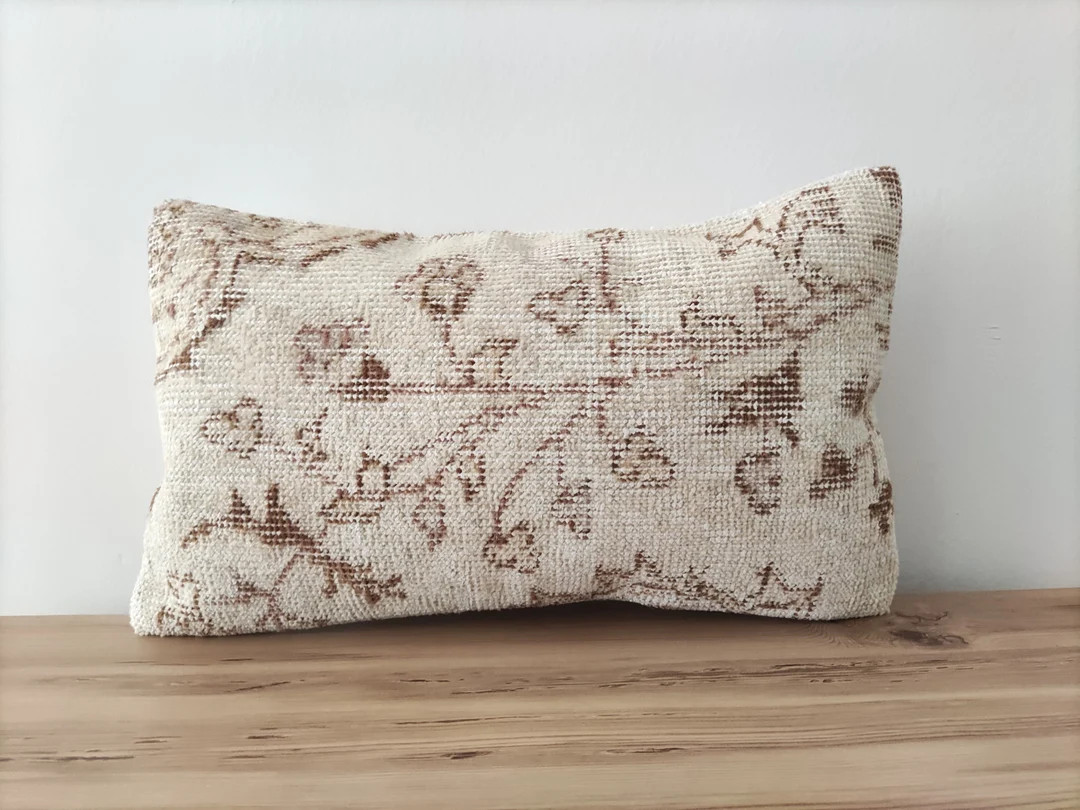 Lumbar Pillow Cover 12x20, Kilim Pillow Cover, Embroidered Pillow, Handwoven Pillow, Boho Pillow,... | Etsy (US)