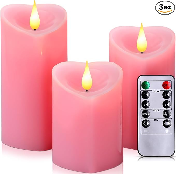 Retisee 3 PCS Valentine's Day Heart Pillar Candle - 4" 5" 6" LED Battery Operated Flameless Candl... | Amazon (US)