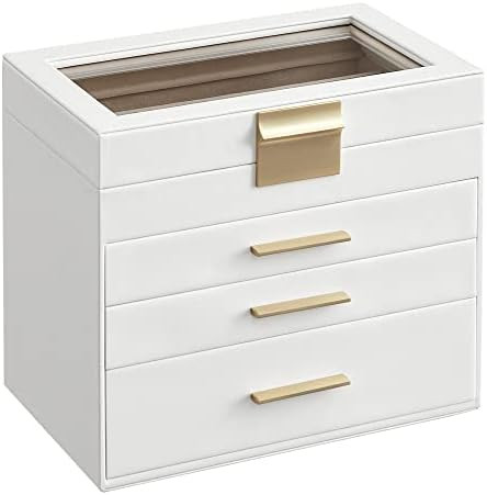 SONGMICS Jewelry Box with Glass Lid, 4-Layer Jewelry Organizer, 3 Drawers, for Sunglasses, Big Je... | Amazon (US)