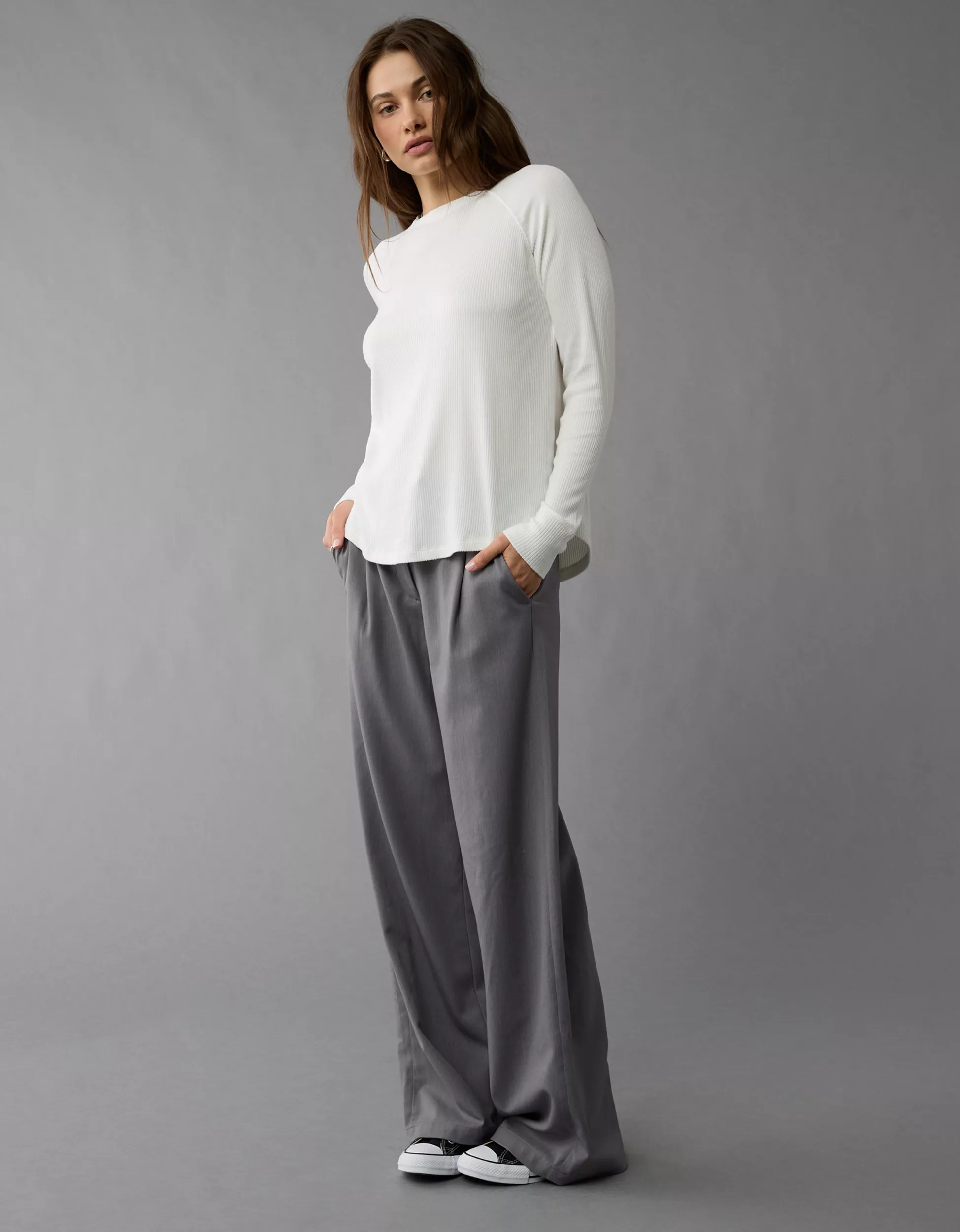 AE Plush Long-Sleeve Crew Neck T-Shirt | American Eagle Outfitters (US & CA)