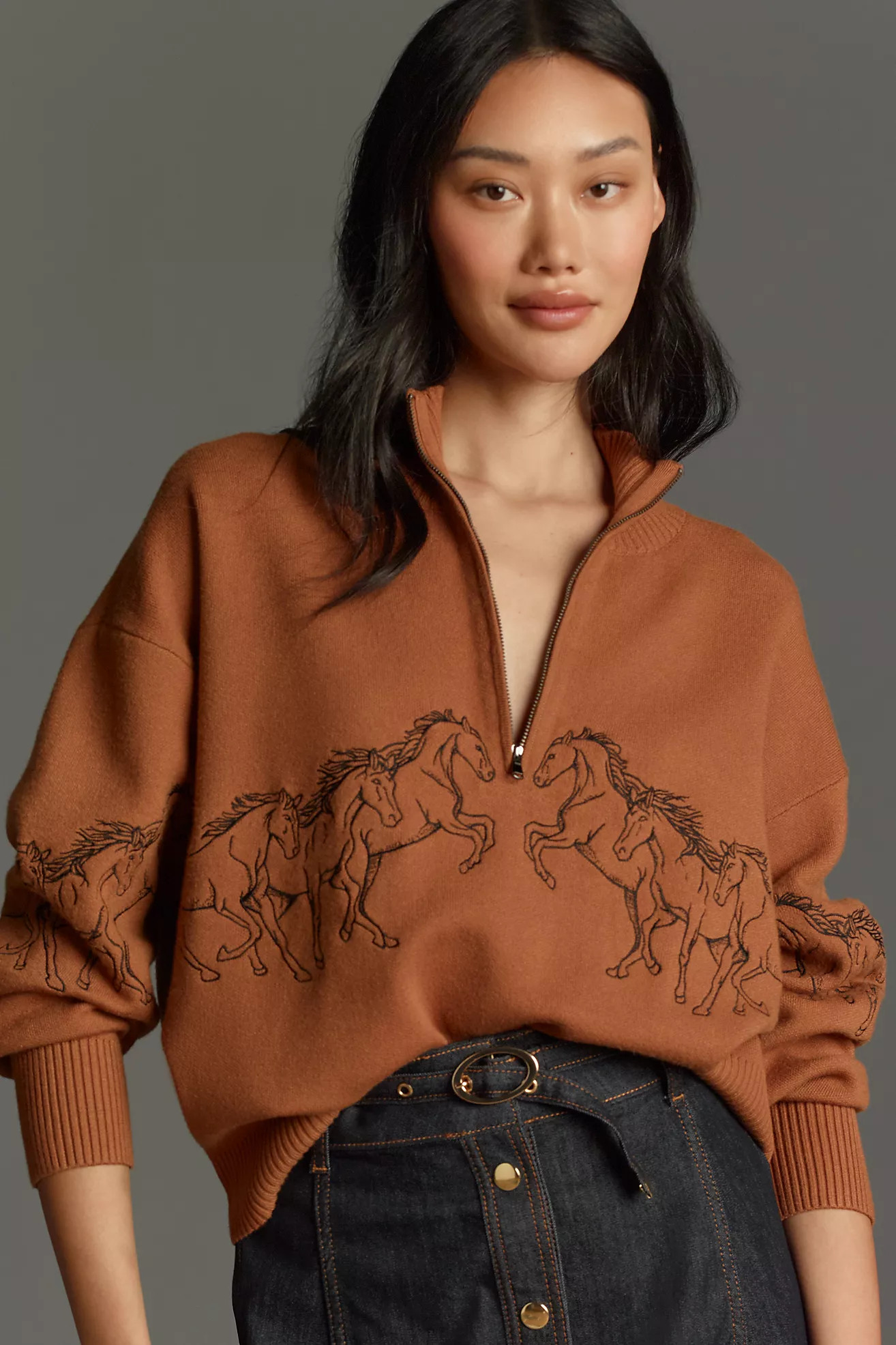 The Montana Mock-Neck Half-Zip Sweater by Maeve | Anthropologie (US)