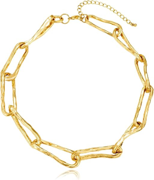 Chunky Gold Choker Necklace for Women 14K Gold Plated Paperclip Chain Thick Link Chokers Bold Statement Jewelry Gifts | Amazon (US)