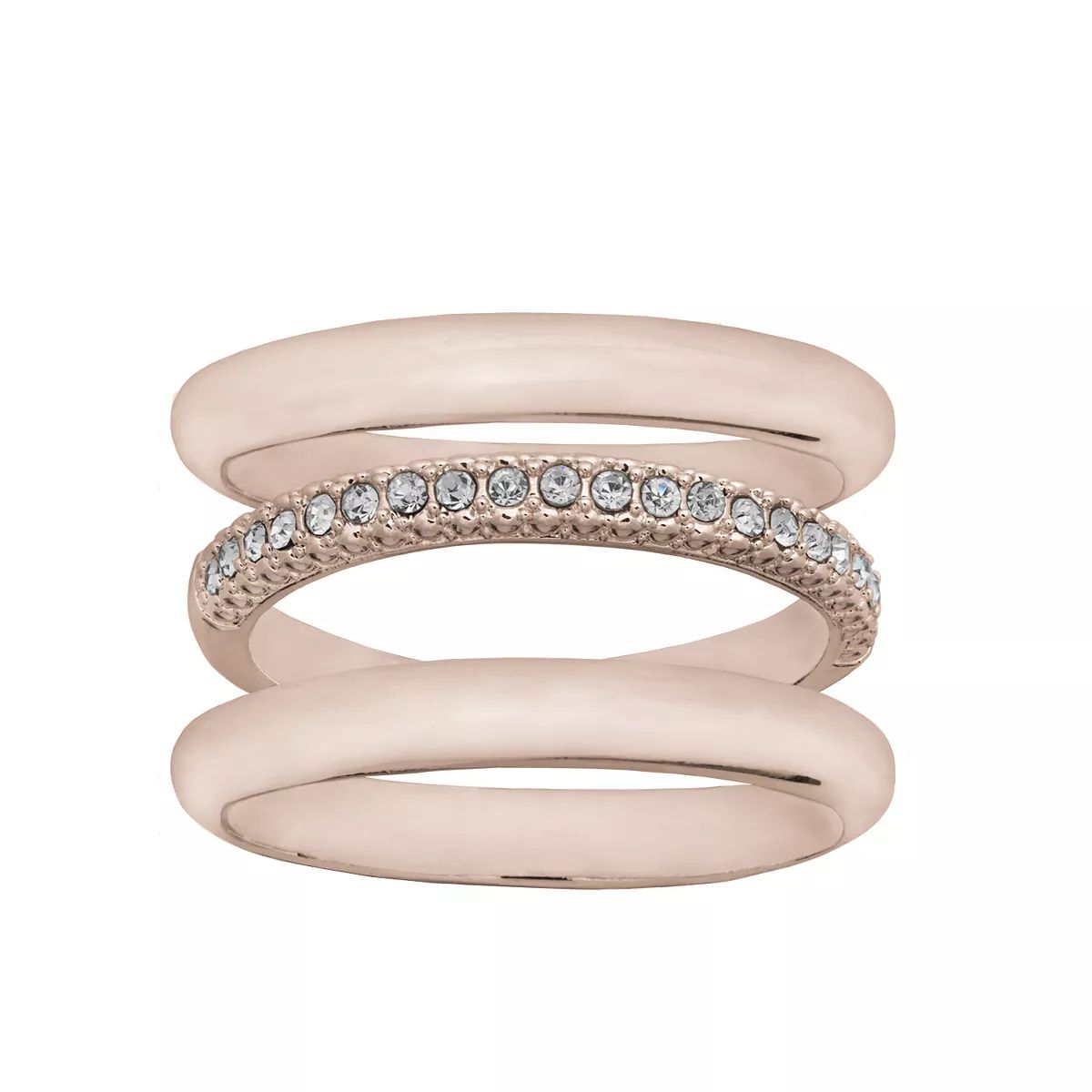LC Lauren Conrad Rose Gold Tone Band & Pave Band Ring Set | Kohl's