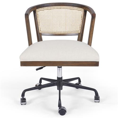 Alek Modern White Performance Upholstered Seat Cane Dark Brown Iron Office Chair | Kathy Kuo Home