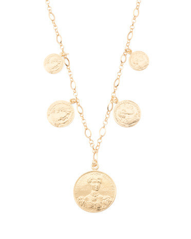 18Kt Gold Plated Multi Coin Charm Necklace For Women | TJ Maxx