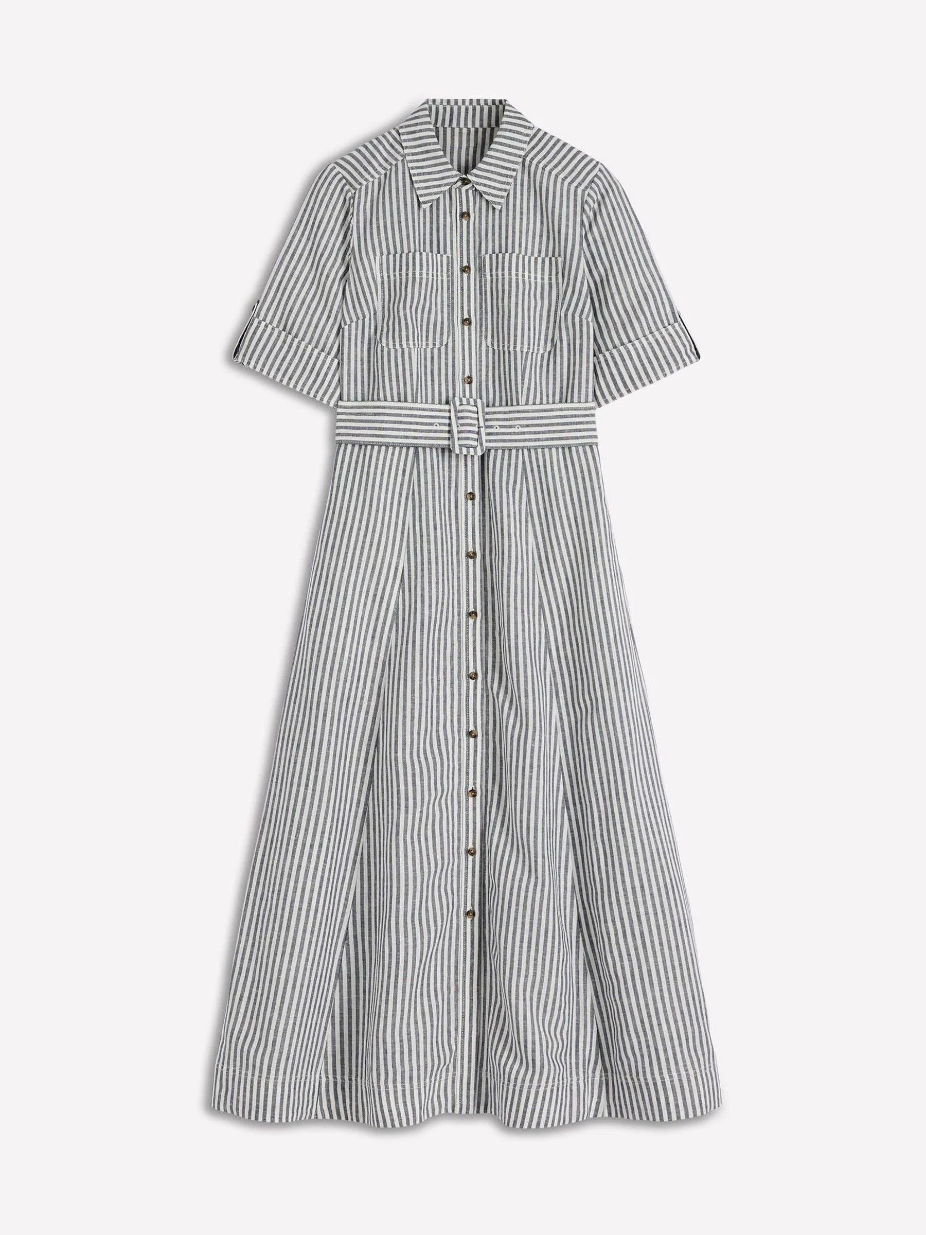 Boden Boden Cream/Grey Ora Linen Blend Shirt Dress | Next US