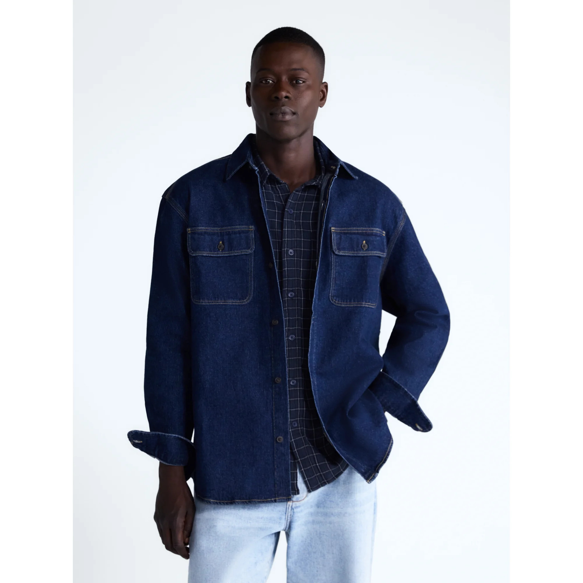 Free Assembly Men's Heavyweight Denim Shirt with Long Sleeves, Sizes S-2XL | Walmart (US)