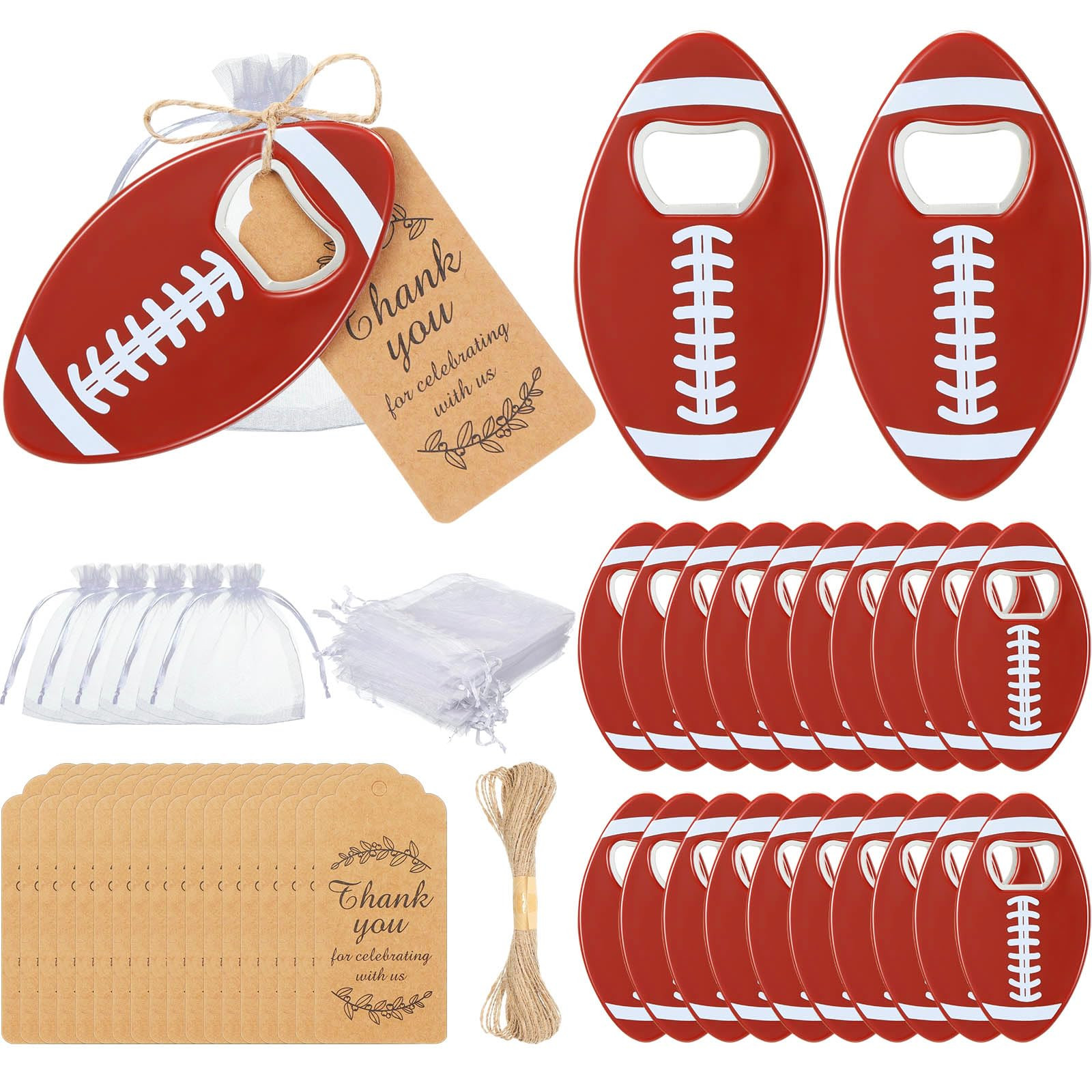 Layhit 24 Sets American Football Bottle Opener with Organza Bags Thank You Tags Football Bottle O... | Amazon (US)