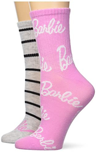 Barbie Womens 2 Pack Mid Crew Casual Sock, Pink Grey Multi, 9-11 US | Amazon (US)