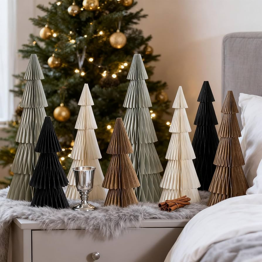 SUNBEUTY 8PCS Paper Christmas Trees, Neutral Honeycomb Christmas Tree, 3D Paper Trees, Christmas ... | Amazon (US)