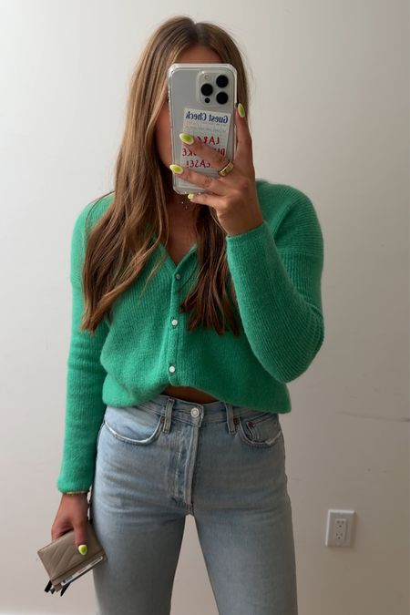 Outfit is linked here! Wearing a small in the sweater and 25 in jeans! 