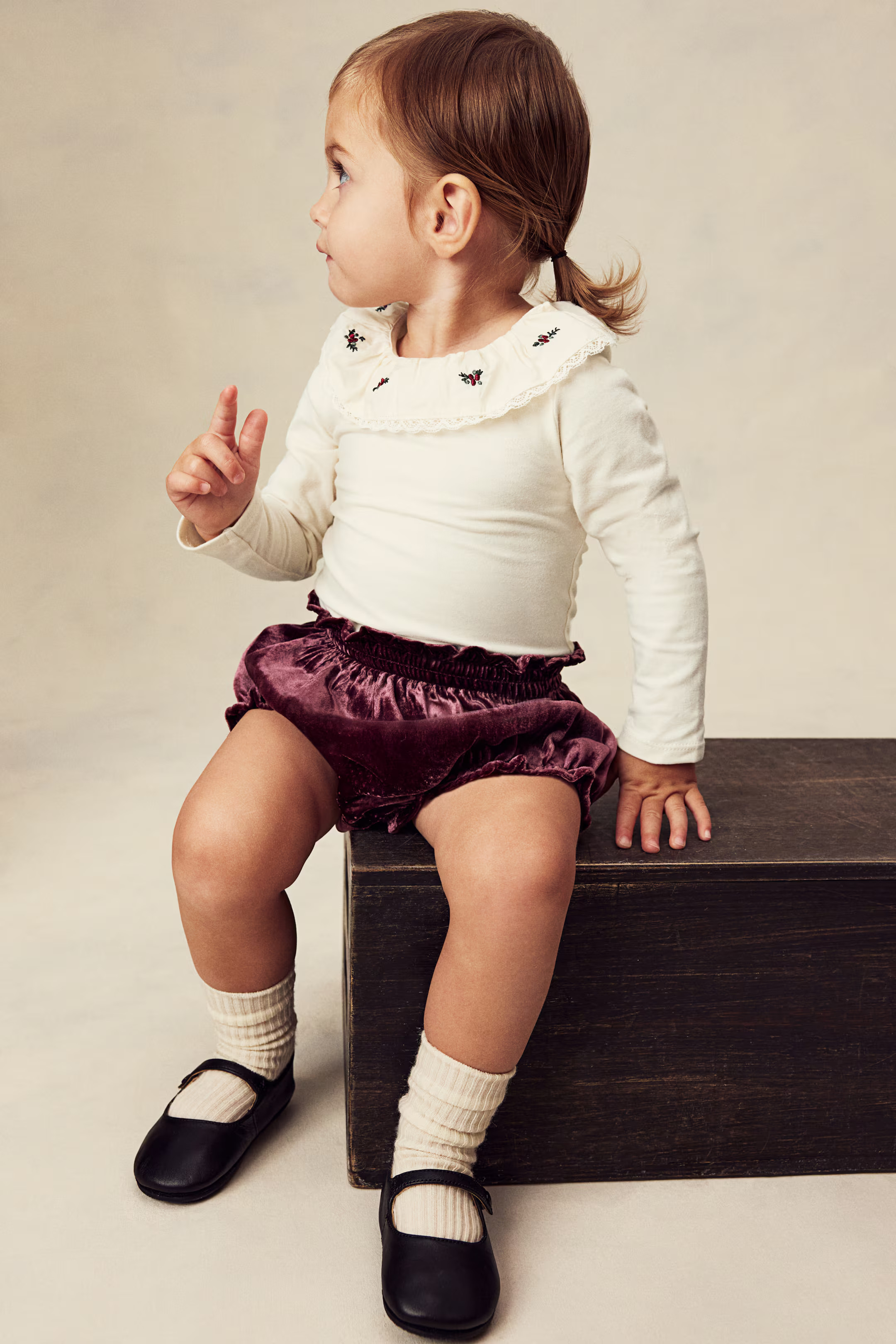 Cotton Bodysuit with Collar - White/berries - Kids | H&M US | H&M (US + CA)