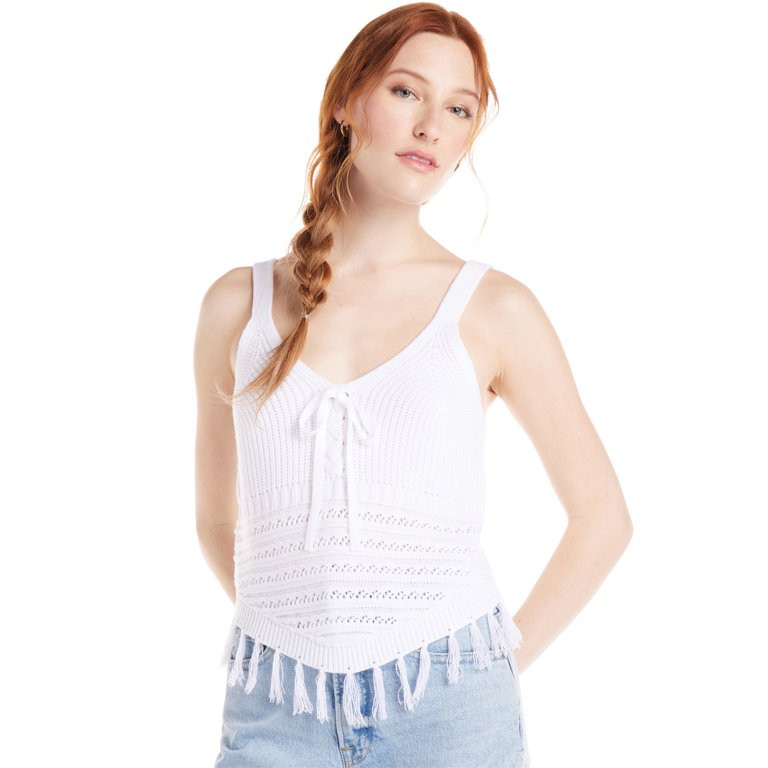 No Boundaries Juniors’ Sweater Tank Top with Fringe Hem, Sizes XS-XXXL | Walmart (US)