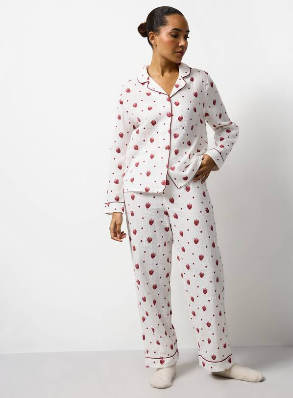 White Strawberry Print Traditional Pyjamas M | Tu Clothing