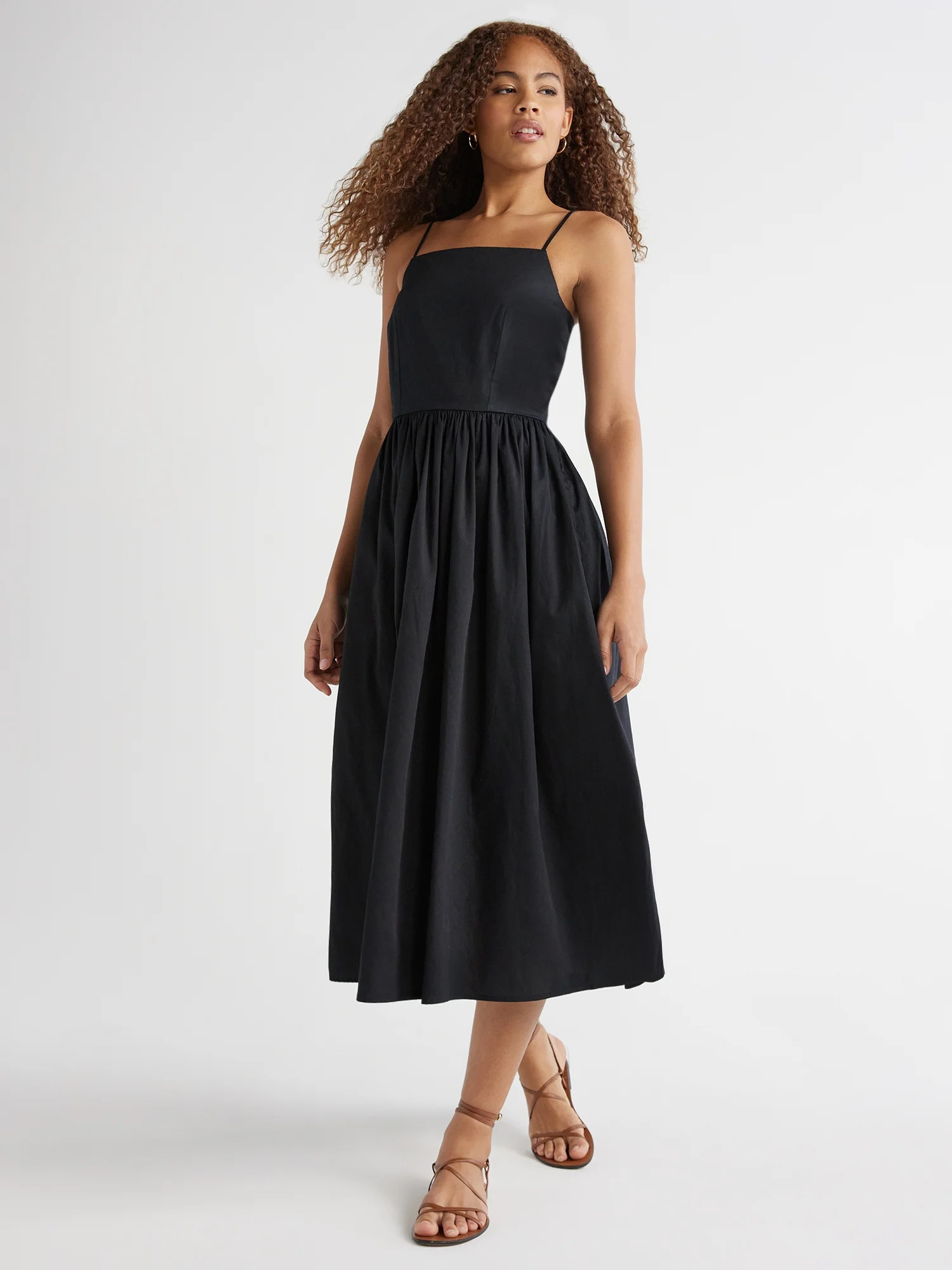 Free Assembly Women's Sleeveless Square Neck Midi Dress, Sizes XS-XXL - Walmart.com | Walmart (US)