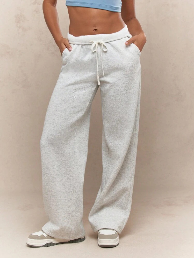 MISSGUIDED Folded Waistband Flared Hem Sweatpants With Drawstrings Winter Wear | SHEIN