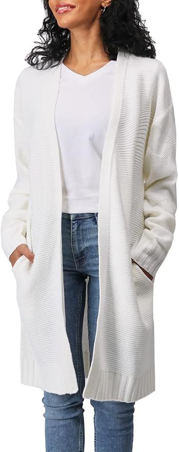 OSABASA Women's Casual Loose Fit Open Front Cardigan Long Sleeve Knit Sweater Long Length Outwear | Amazon (US)