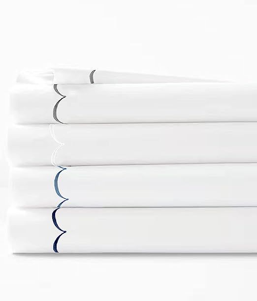 Mélange Home 600 Thread Count Sateen Cotton Scallop Embroidered Sheet Set Blue Twin, Blue on Whi... | Amazon (US)