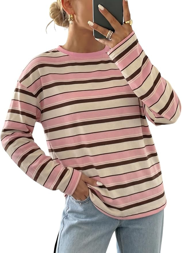 Dokotoo Womens Tops Long Sleeve Striped Shirts for Women Fall Clothes | Amazon (US)