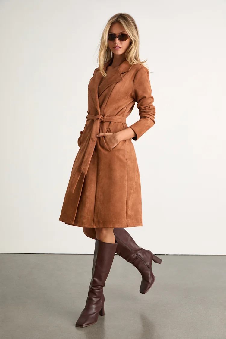 Chic Calling Tan Suede Trench Coat | Lulus