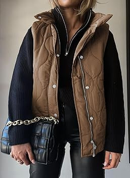 EVALESS Cropped Puffer Vest Women Lightweight Quilted Stand Collar Sleeveless Jackets Fall Button... | Amazon (US)