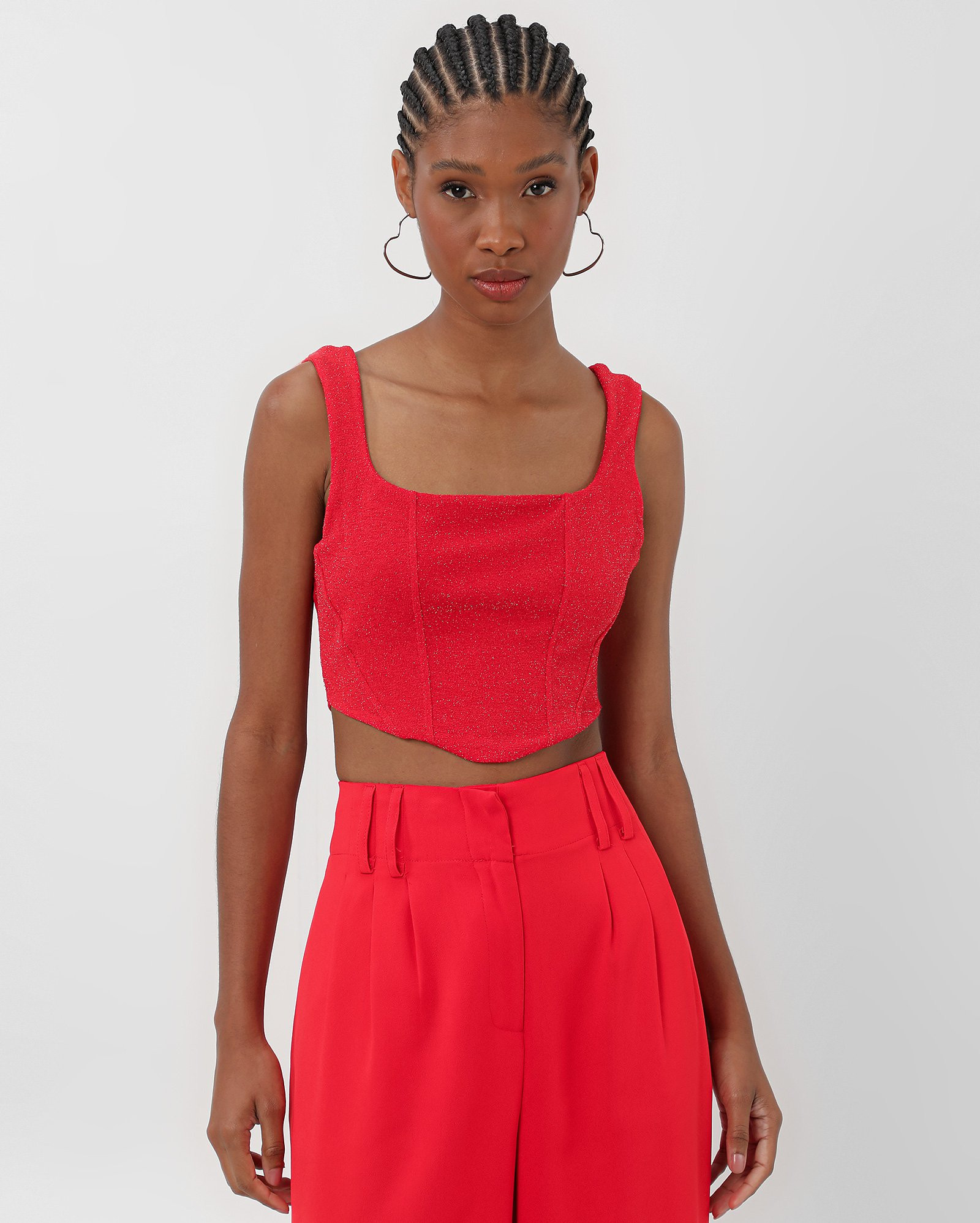 Regata cropped com fios metalizados corset vermelha | Pool by Riachuelo | Riachuelo (BR)