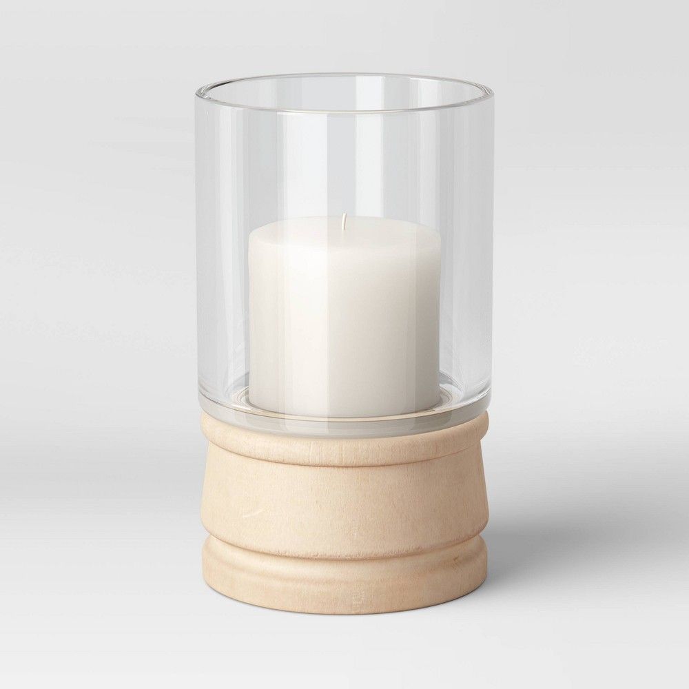 5" x 3.5" Glass/Wood Hurricane Candle Holder Brown - Threshold™ | Target