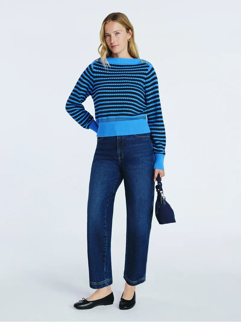 Free Assembly Women's Midrise Wide Leg Release Hem Jeans, 24" Inseam, Sizes 0-20 | Walmart (US)