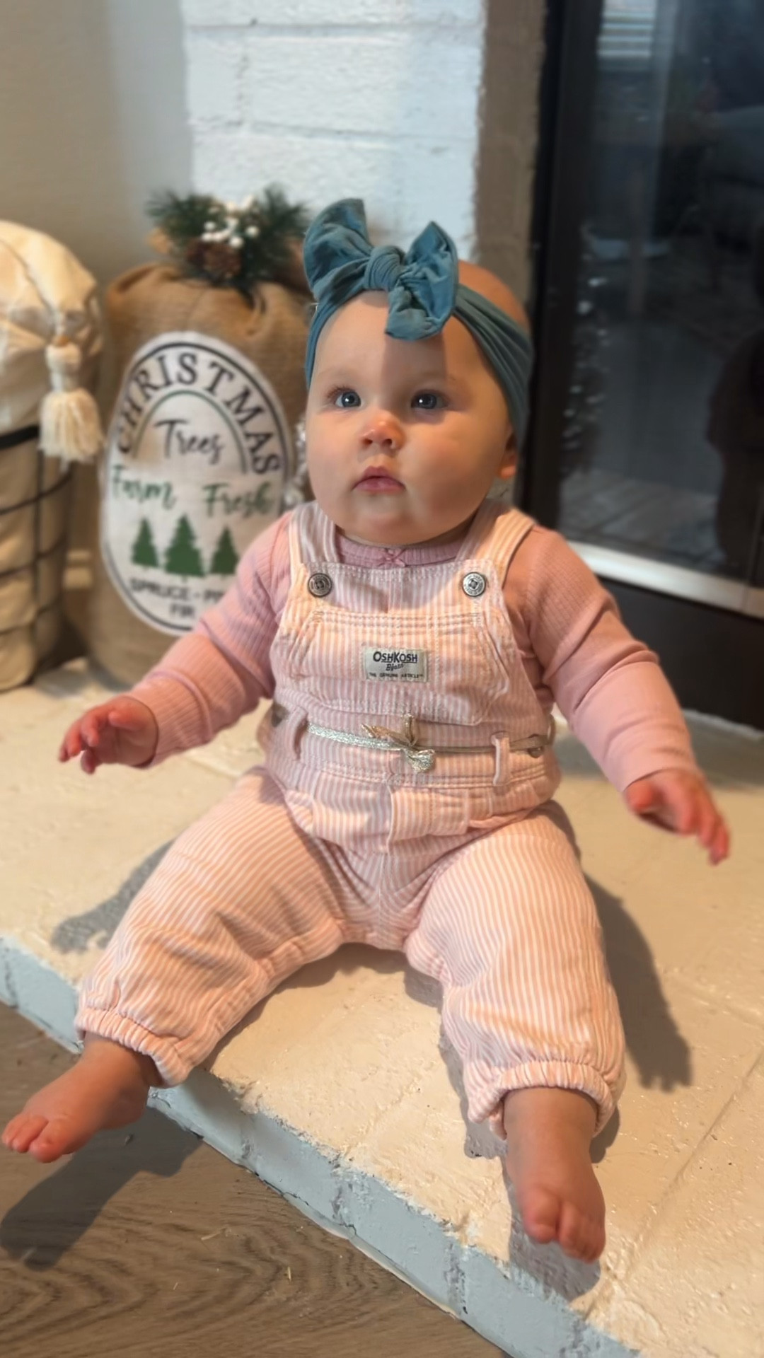 Baby girls ootd 🎀✨ Soft pinstripe pink and white overalls - matching pink long sleeve onesie! Have fun with bows - soft stretchy bows from Amazon! - Carters - Baby girl outfit - toddle outfit - bows - affordable - outfit ideas 

#LTKStyleTip #LTKBaby #LTKSaleAlert