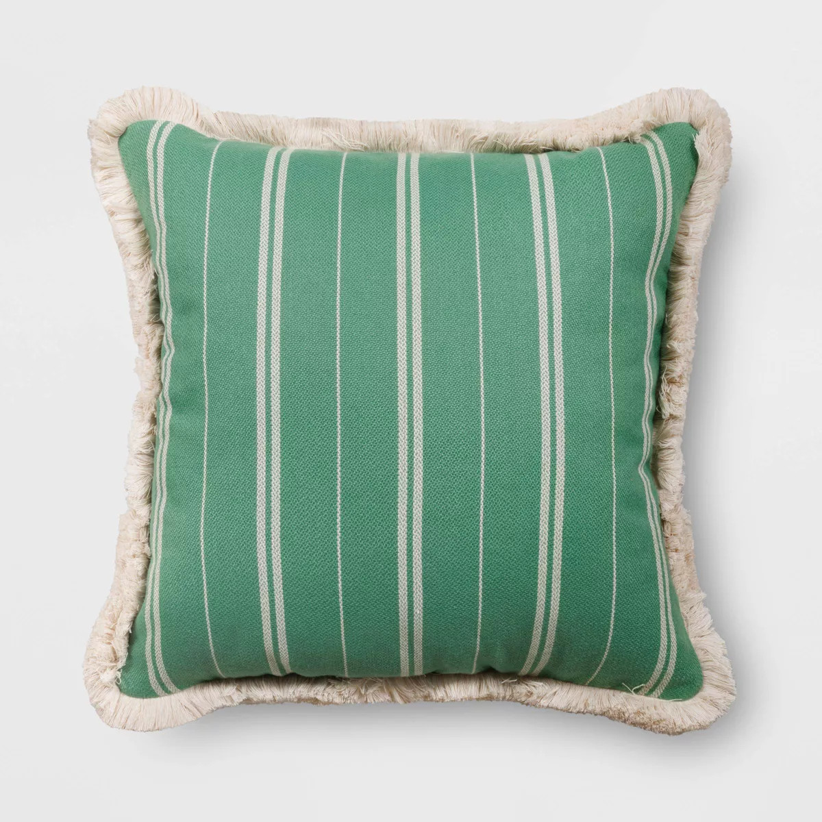 20"x20" Striped Fringe Edge Square Outdoor Throw Pillow Green - Threshold™ designed with Studio... | Target