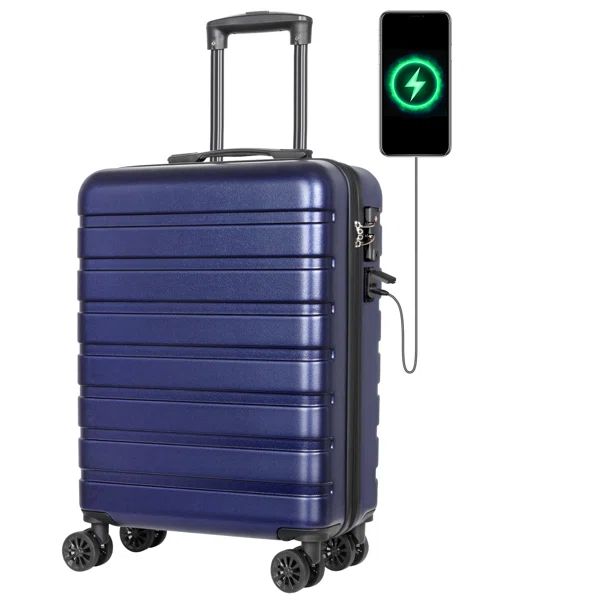 Anyzip Carry On Luggage 20" Hardside PC ABS Lightweight USB Suitcase With Wheels TSA Lock Black | Wayfair North America