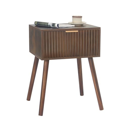 Mid Century Modern Nightstand, Small End Tables Living Room, Accent Bedside Table with Drawer for Bedroom and Small Space, Rustic Brown | Amazon (US)
