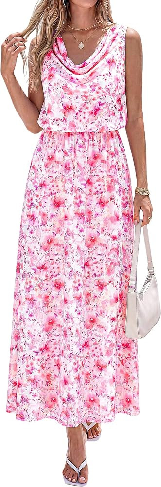 PRETTYGARDEN Floral Dress for Women 2026 Spring Formal Sleeveless Cowl Neck Graduation Summer Wed... | Amazon (US)