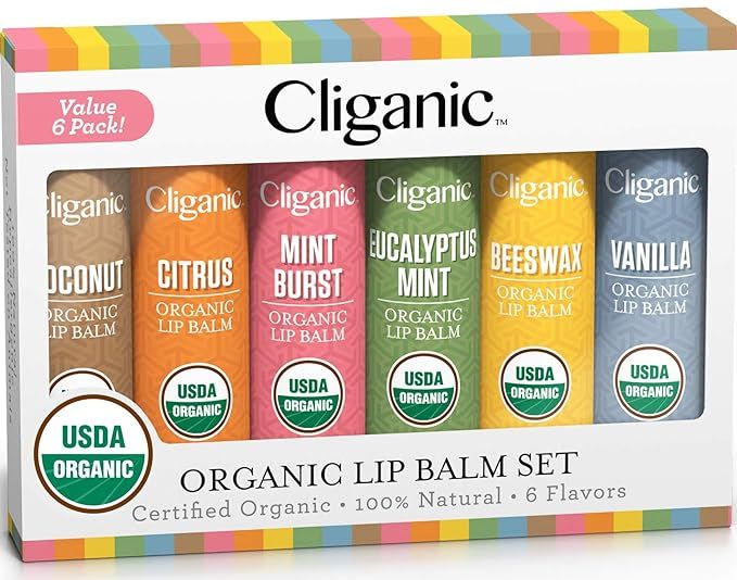 Cliganic USDA Organic Lip Balm Set - 6 Flavors - 100% Natural Moisturizer for Cracked & Dry Lips | Amazon (US)