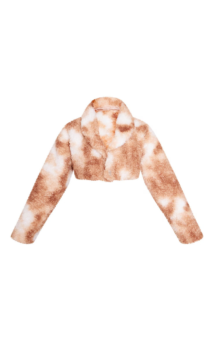 Brown Ombre Teddy Super Crop Overlay Jacket | PrettyLittleThing US
