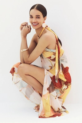 Sarah Hann Blythe Halter Mesh Midi Dress | Anthropologie (US)