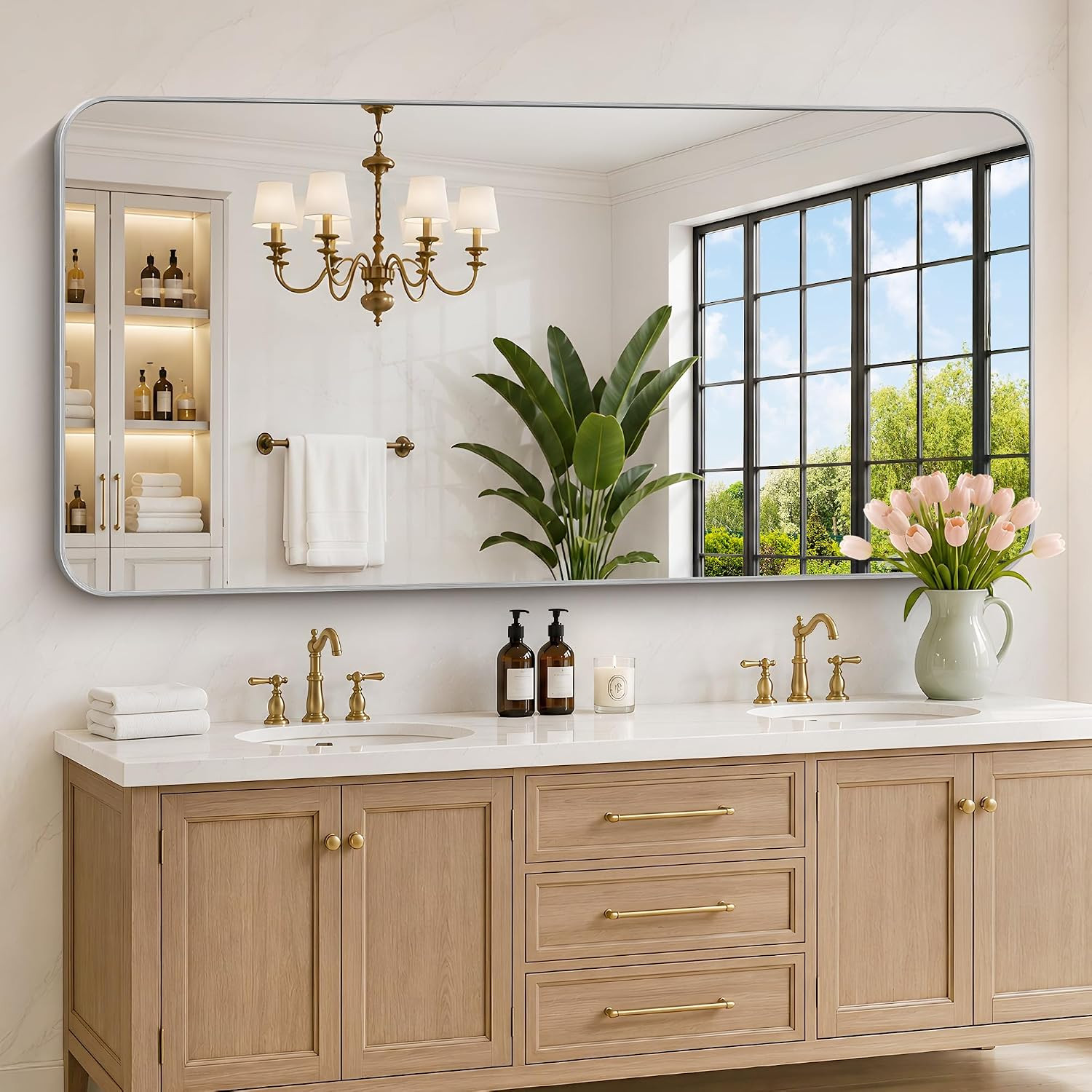 72"x36" Bathroom Mirror for Over Sink, Silver Framed Wall Mirror | Amazon (US)