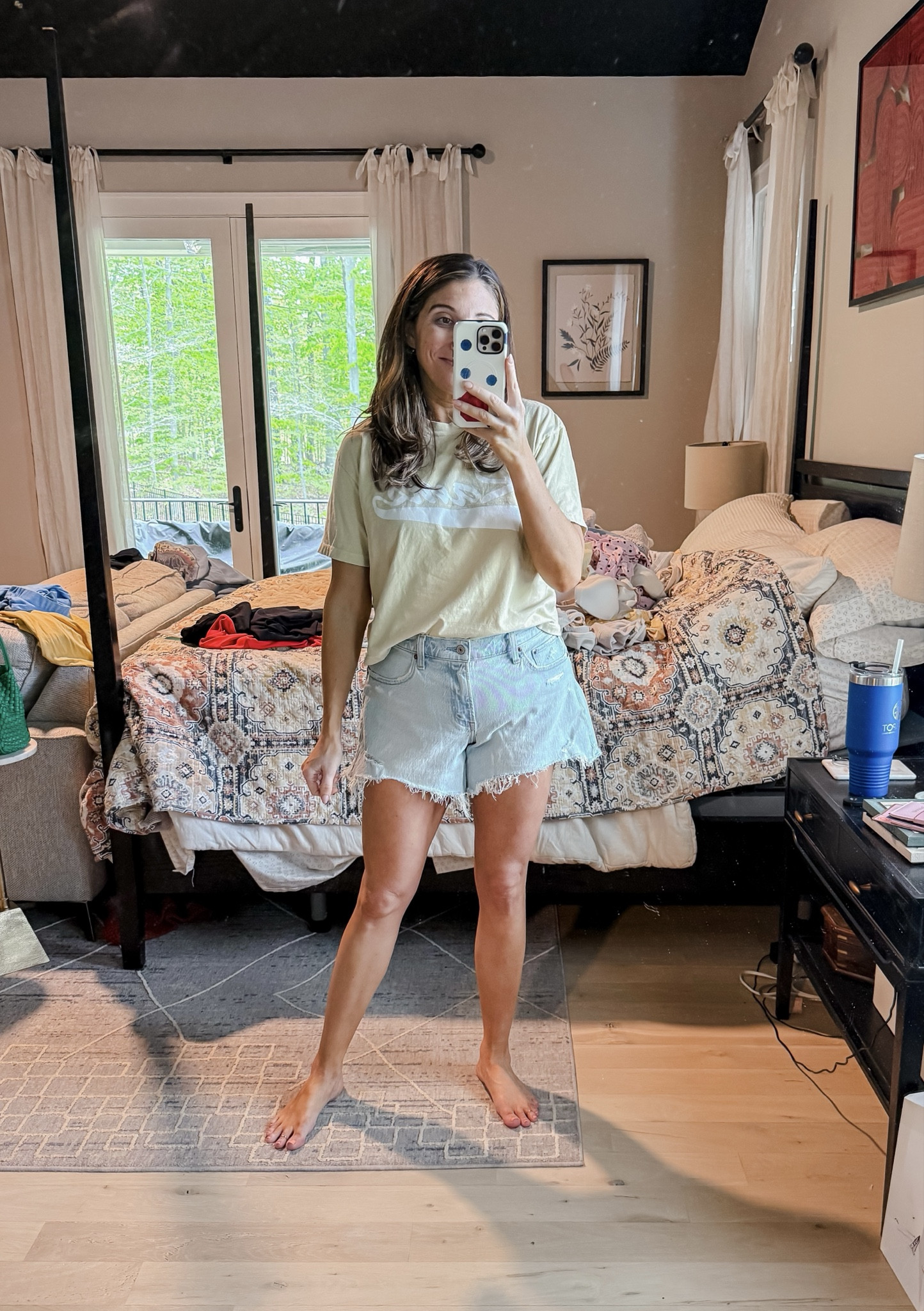 Game day outfit for a really warm day! Yall have been loving these Abercrombie shorts and I do too!! Save this post to get notified when they go on sale! 
Tee (school apparel) / Shorts 30 (fits tts but I like to size up one size) 