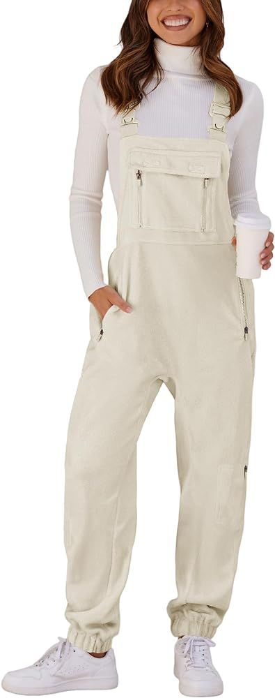 Tongmingyun Women's Cute Fleece Overalls Winter Warm Casual Jumpsuits with Zipper Pockets | Amazon (US)